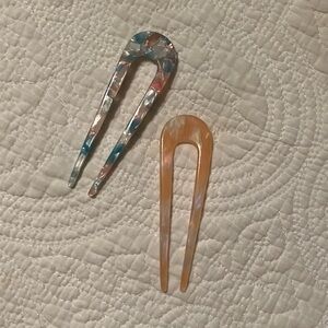 Set of Two Acrylic French Hair Pins - Blush Pink and Light Blue Confetti